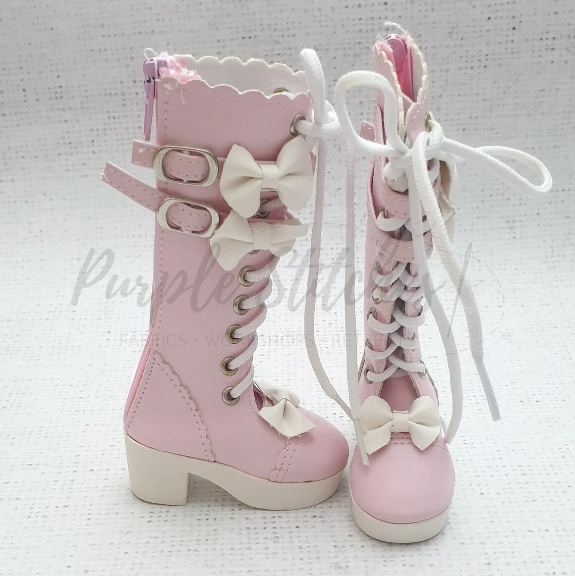 7.5cm PU Leather High Heel Boots with Bows - Image 3
