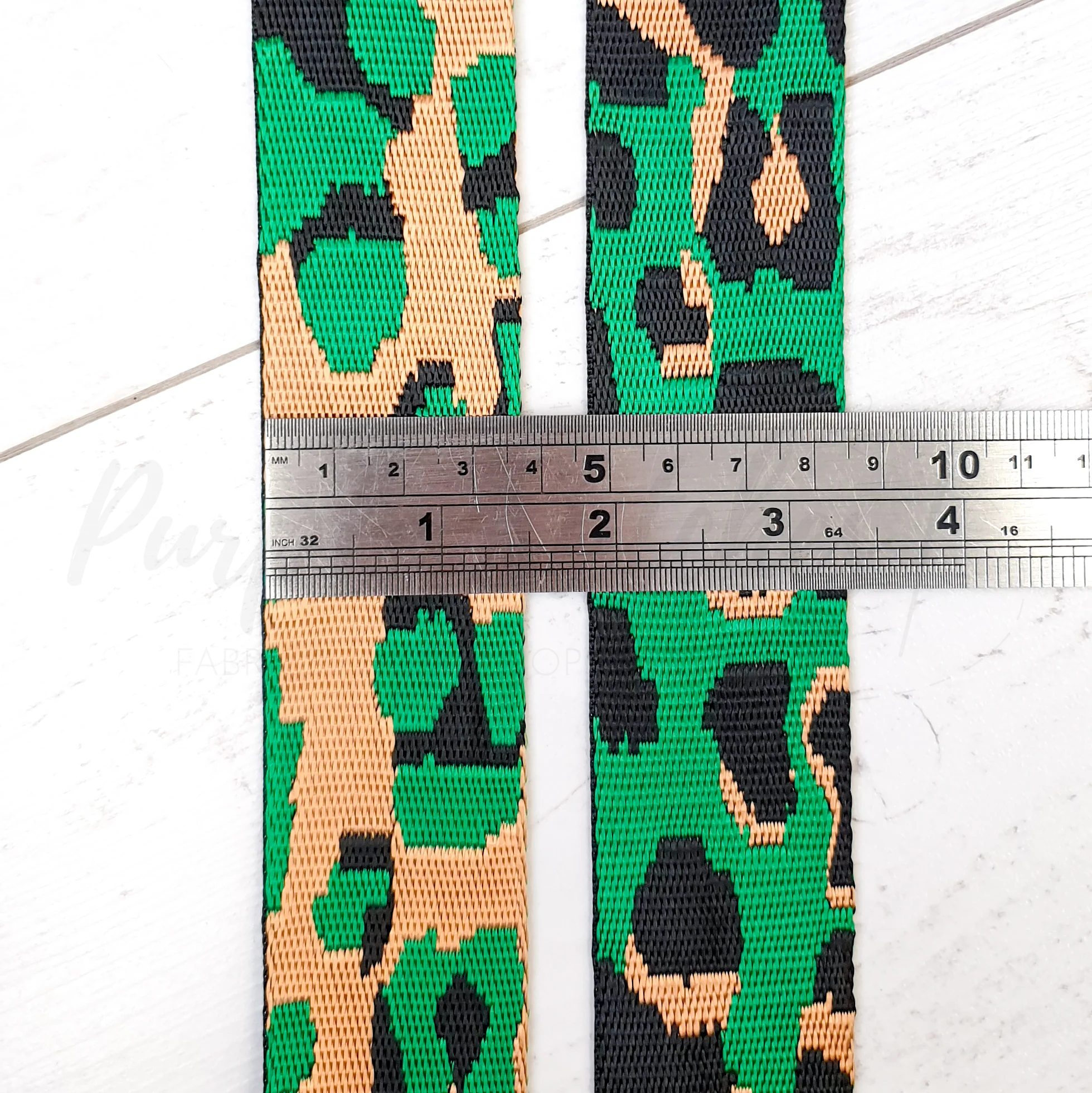 Green Leopard Webbing | 1.5 inches / 38mm  | Sold by the Metre - Image 2