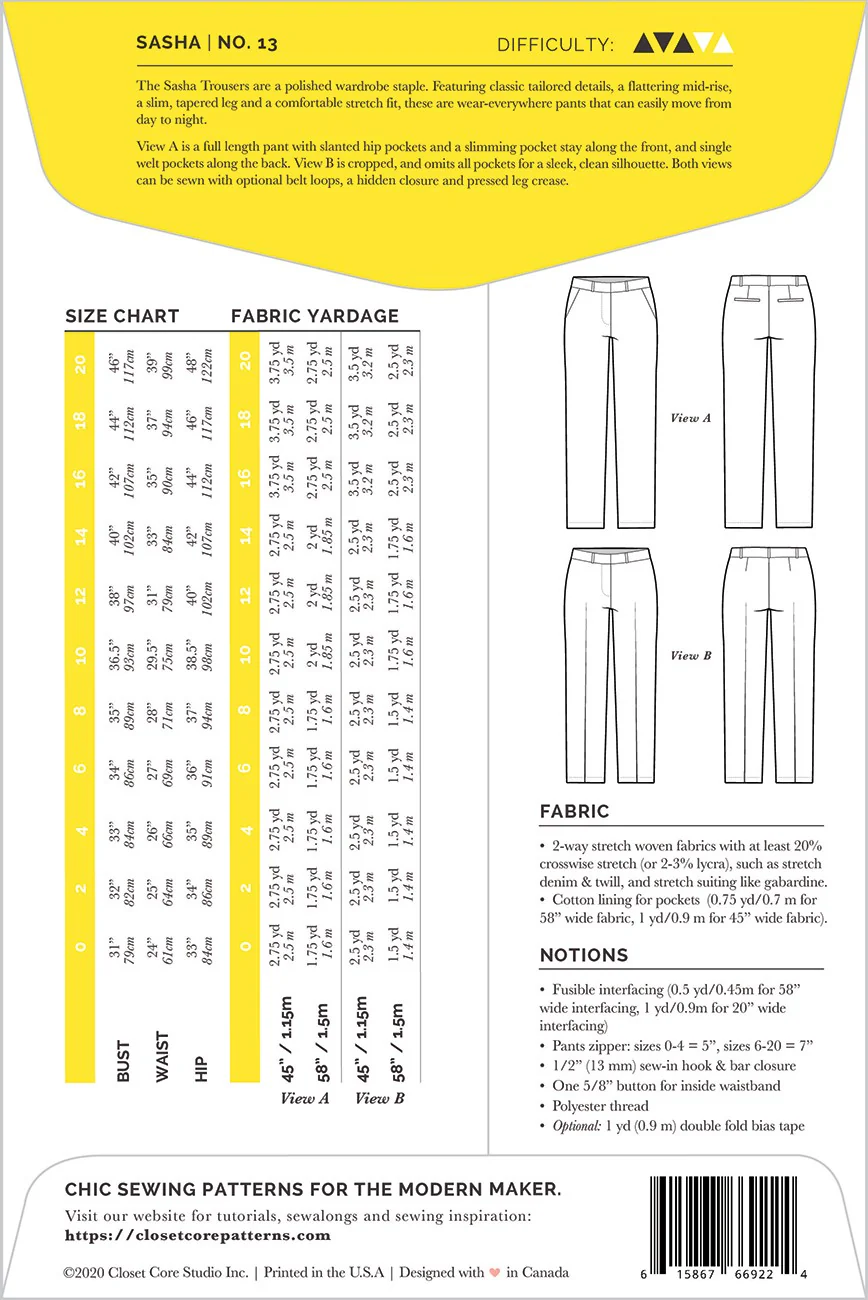 Sasha Trousers - Closet Core Patterns - Paper Sewing Pattern - Image 2