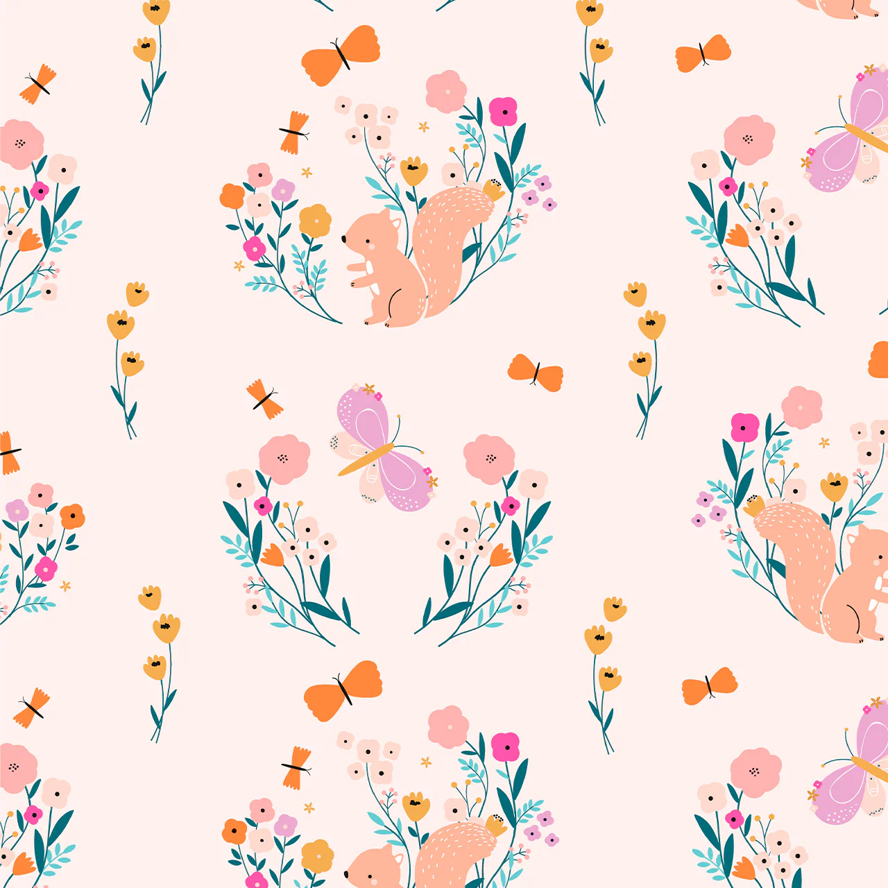 Squirrels & Butterflies - Spring Meadow - Yolande Six